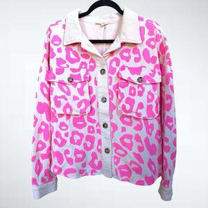 Easel Cotton Oversized Leopard Print Shacket Blush Pink Size S